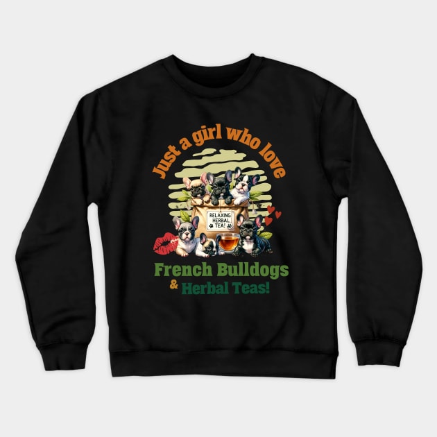 Just girl who love French bulldogs and herbal Tea! cute pet, Frenchie lovers or Crewneck Sweatshirt by Collagedream